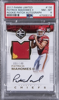 2017 Panini Limited (RPA) #136 Patrick Mahomes Signed Rookie Patch Rookie Card (#098/149) - PSA NM-MT 8 "1 of 3!"